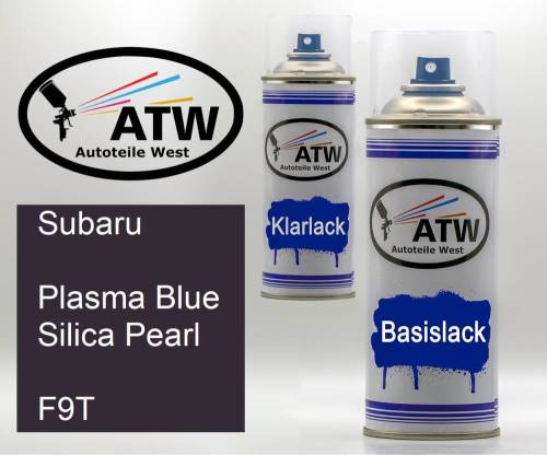 Subaru, Plasma Blue Silica Pearl, F9T: 400ml Sprühdose + 400ml Klarlack - Set, von ATW Autoteile West.